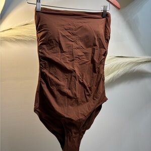 (#11) Solid Brown High-Waist One-Piece Swimsuit